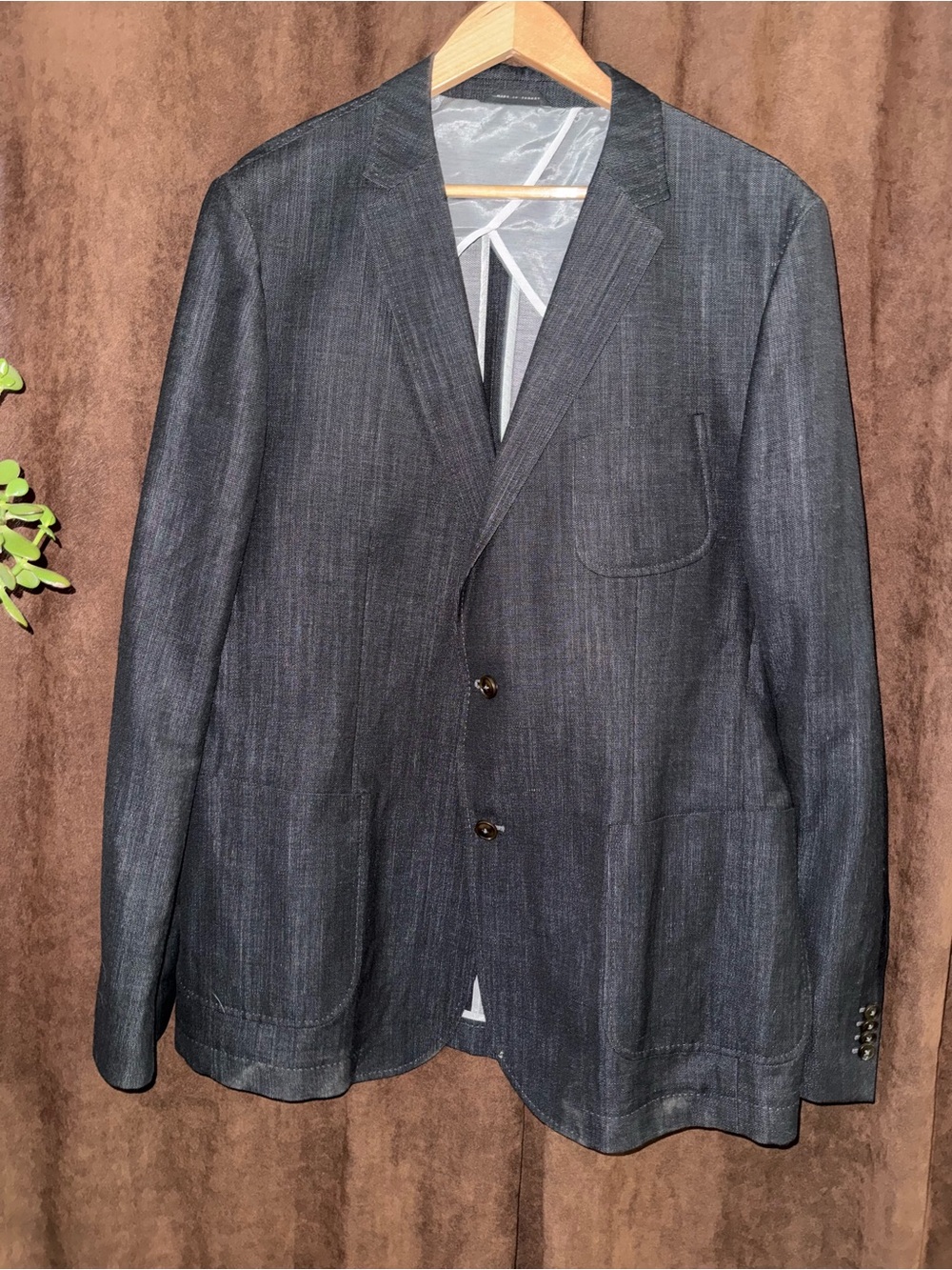 Hugo Boss Men's Dark Charcoal Denim-Style Blazer